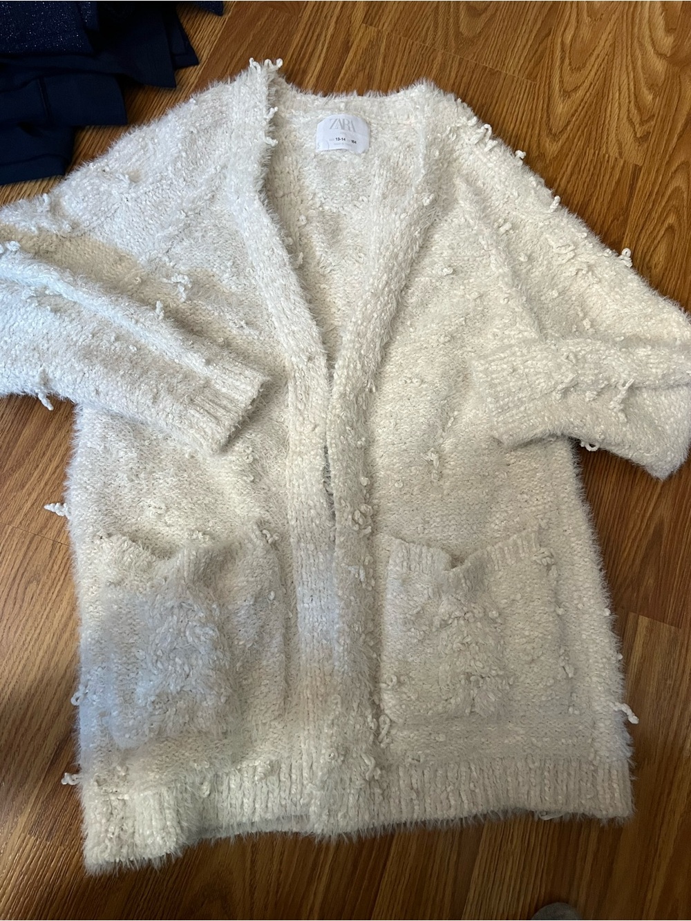 Zara Off-White Textured Open-Front Women's Cardigan